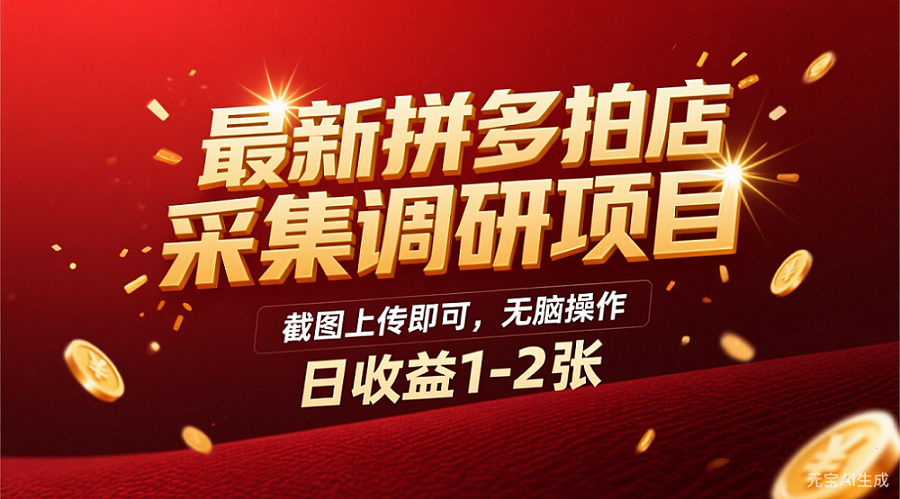 最新拼多多拍店采集调研项目,截图上传即可,无脑操作,日收益1-2张网创吧-网创项目资源站-副业项目-创业项目-搞钱项目网创吧