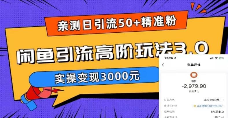 实测日引50+精准粉,闲鱼引流高阶玩法3.0,实操变现3000元网创吧-网创项目资源站-副业项目-创业项目-搞钱项目网创吧