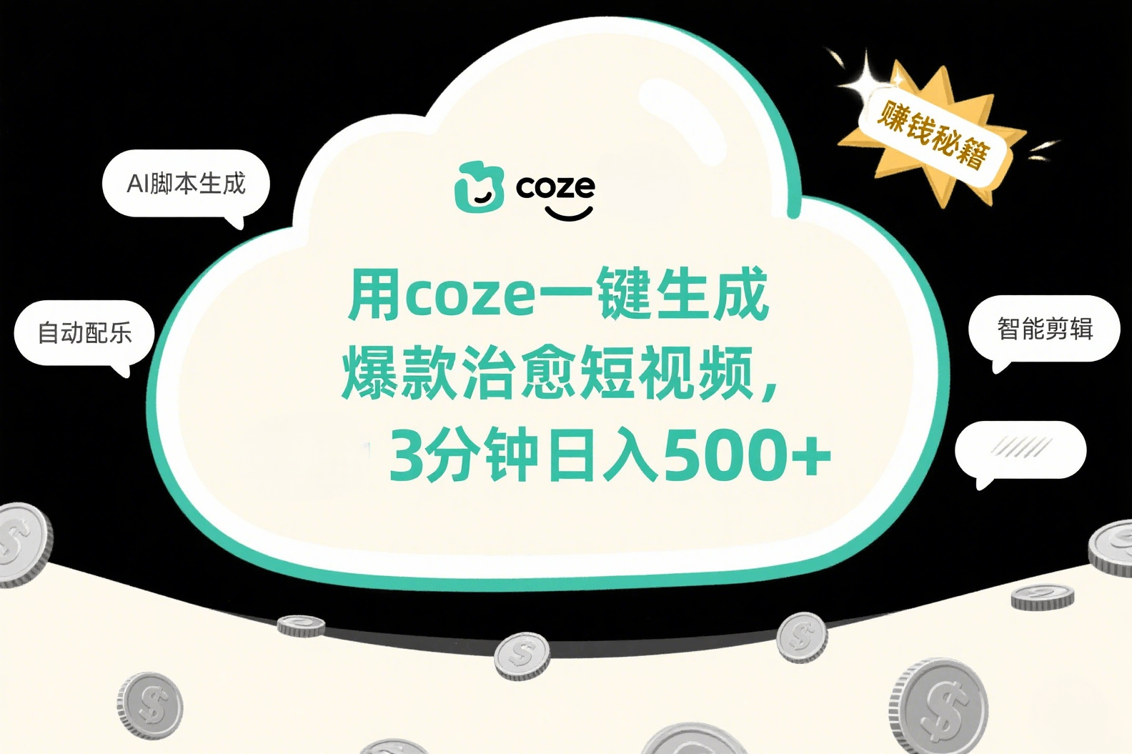用coze一键生成爆款治愈短视频,3分钟日入500+网创吧-网创项目资源站-副业项目-创业项目-搞钱项目网创吧