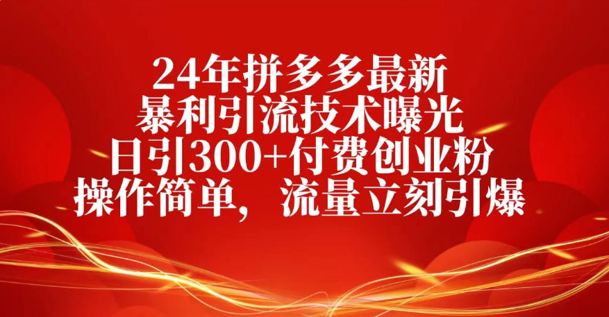 25年拼多多最新暴利引流技术曝光、日引300+付费创业粉操作简单,流量立刻引爆网创吧-网创项目资源站-副业项目-创业项目-搞钱项目网创吧
