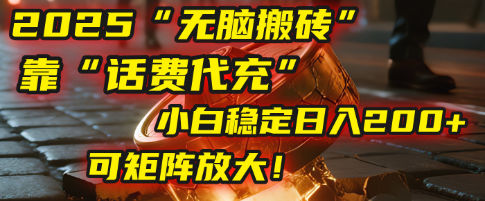 无脑搬砖项目：靠“话费代充”，小白稳定日入200+，可矩阵放大！网创吧-网创项目资源站-副业项目-创业项目-搞钱项目网创吧