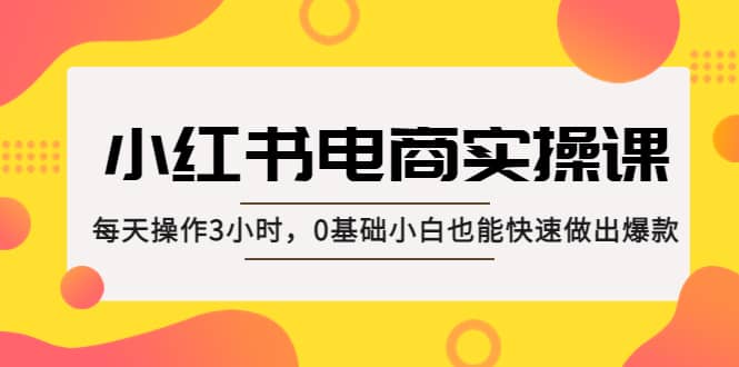 小红书·电商实操课：每天操作3小时，0基础小白也能快速做出爆款网创吧-网创项目资源站-副业项目-创业项目-搞钱项目网创吧