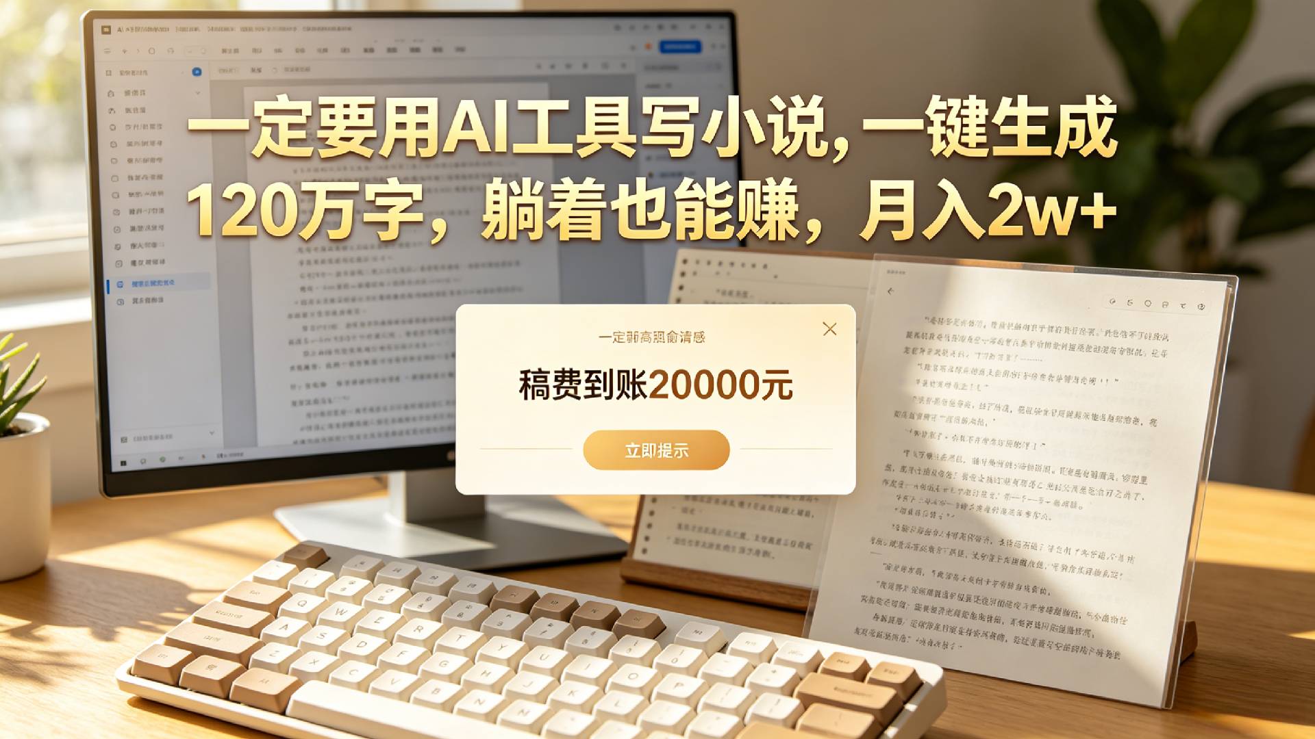 【听劝】一定要用AI工具写小说,一键生成120万字，躺着也能赚，月入2w+-盛洪云创-网创项目资源站-副业项目-创业项目-搞钱项目盛洪云创