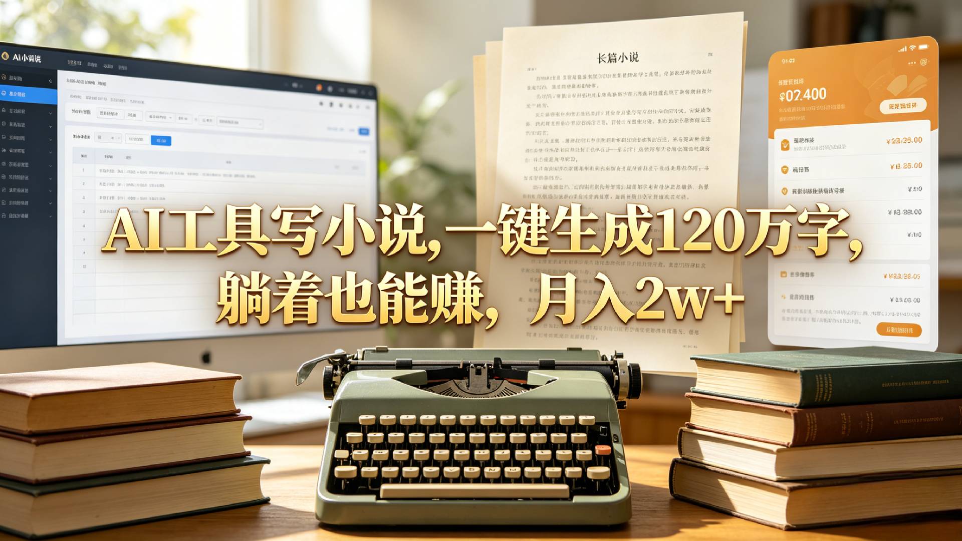 AI工具写小说,一键生成120万字，躺着也能赚，月入2w+！-盛洪云创-网创项目资源站-副业项目-创业项目-搞钱项目盛洪云创
